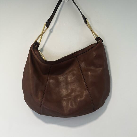 Calvin Klein Brown Leather Hobo Bag Gold Hardware - Picture 1 of 10